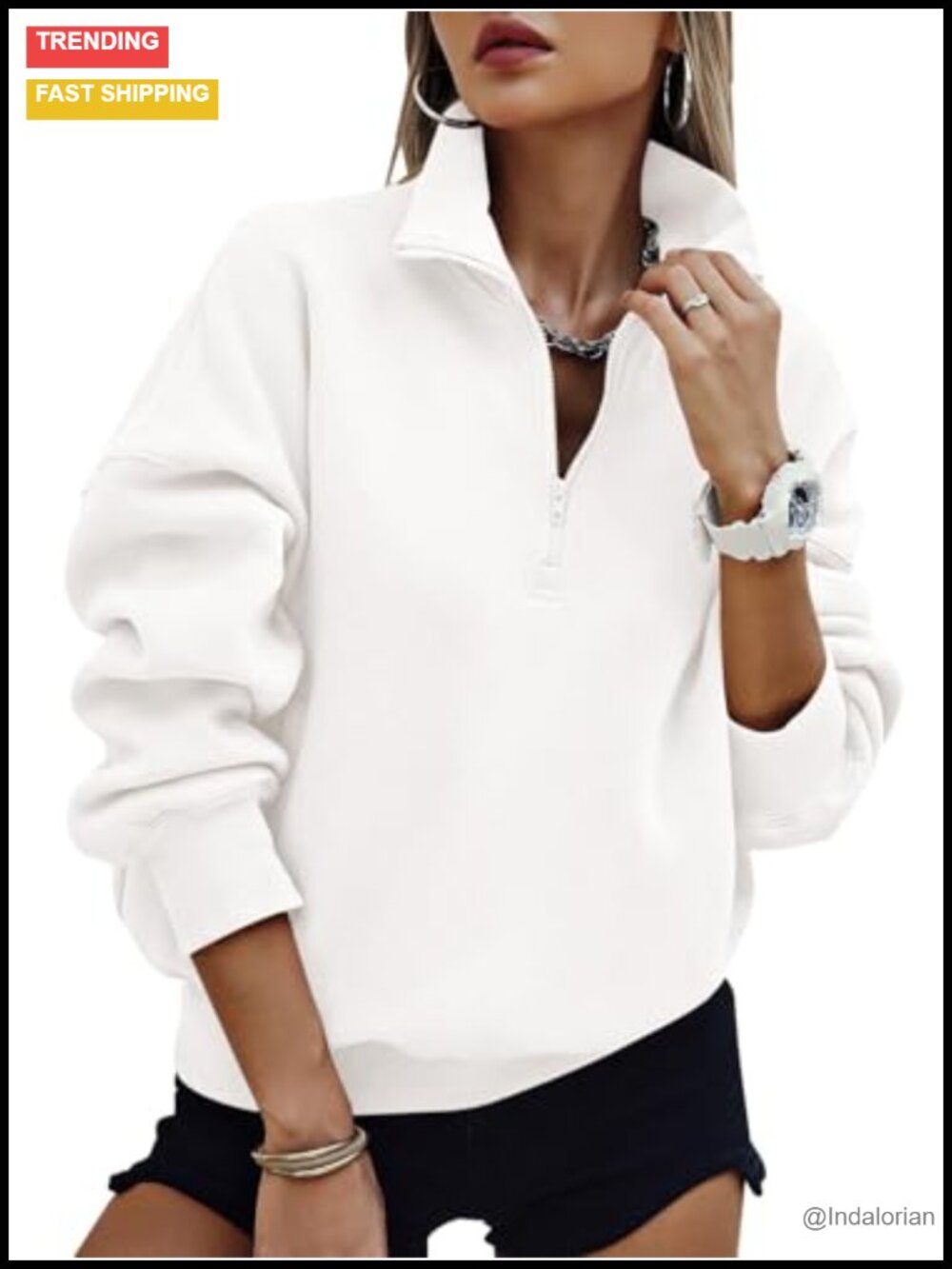 Oversized Half Zip Fleece Sweatshirt Women's Long Sleeve Pullover with Pockets
